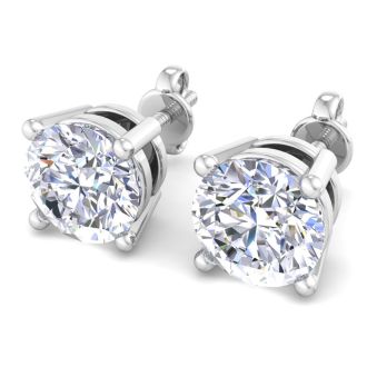 6 Carat Lab Grown Diamond Earrings In 14 Karat White Gold, Basket Setting