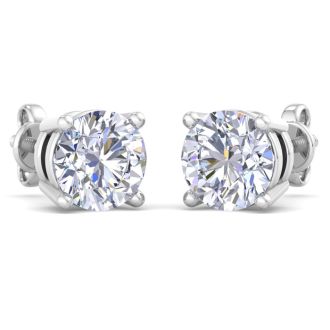 6 Carat Lab Grown Diamond Earrings In 14 Karat White Gold, Basket Setting