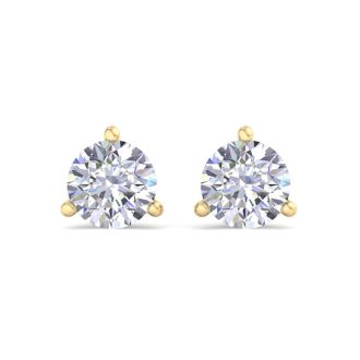 1 Carat Lab Grown Diamond Earrings In 14 Karat Yellow Gold, Martini Setting