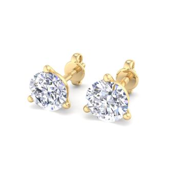 1 Carat Lab Grown Diamond Earrings In 14 Karat Yellow Gold, Martini Setting