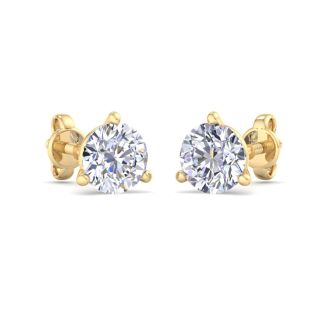 1 Carat Lab Grown Diamond Earrings In 14 Karat Yellow Gold, Martini Setting