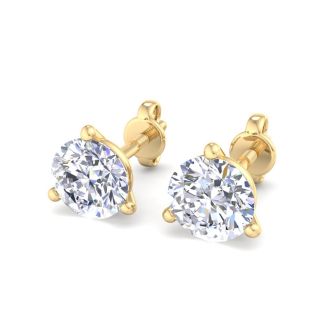 1 1/2 Carat Lab Grown Diamond Earrings In 14 Karat Yellow Gold, Martini Setting