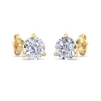 1 1/2 Carat Lab Grown Diamond Earrings In 14 Karat Yellow Gold, Martini Setting