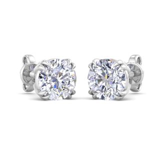 3 Carat Lab Grown Diamond Earrings In 14 Karat White Gold, Double Prong Setting