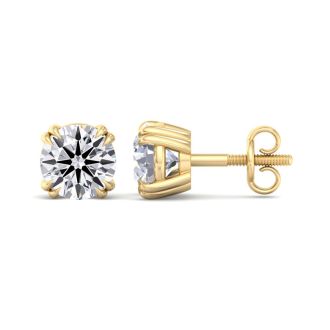 3 Carat Lab Grown Diamond Earrings In 14 Karat Yellow Gold, Double Prong Setting