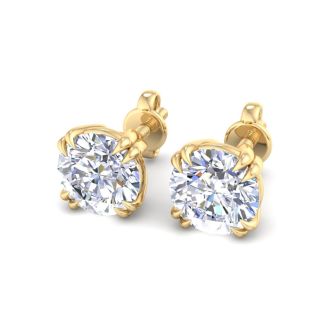 3 Carat Lab Grown Diamond Earrings In 14 Karat Yellow Gold, Double Prong Setting