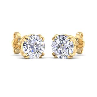 3 Carat Lab Grown Diamond Earrings In 14 Karat Yellow Gold, Double Prong Setting