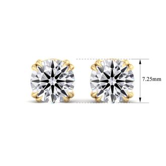3 Carat Lab Grown Diamond Earrings In 14 Karat Yellow Gold, Double Prong Setting