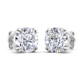 8 Carat Lab Grown Diamond Earrings In 14 Karat White Gold, Double Prong Setting