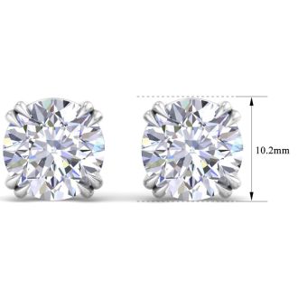 8 Carat Lab Grown Diamond Earrings In 14 Karat White Gold, Double Prong Setting