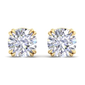 8 Carat Lab Grown Diamond Earrings In 14 Karat Yellow Gold, Double Prong Setting