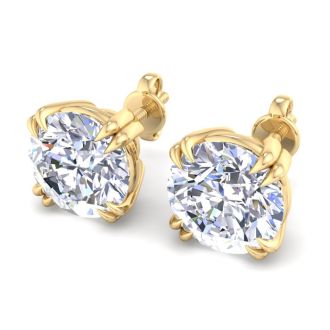 8 Carat Lab Grown Diamond Earrings In 14 Karat Yellow Gold, Double Prong Setting