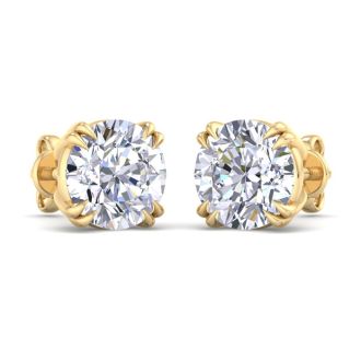 8 Carat Lab Grown Diamond Earrings In 14 Karat Yellow Gold, Double Prong Setting