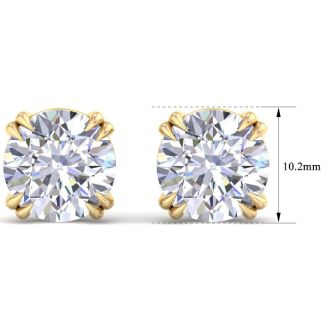 8 Carat Lab Grown Diamond Earrings In 14 Karat Yellow Gold, Double Prong Setting