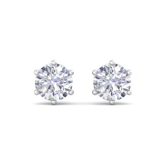 1 Carat Lab Grown Diamond Earrings In 14 Karat White Gold, 6-Prong Setting