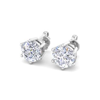 1 Carat Lab Grown Diamond Earrings In 14 Karat White Gold, 6-Prong Setting