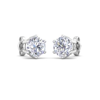 1 Carat Lab Grown Diamond Earrings In 14 Karat White Gold, 6-Prong Setting