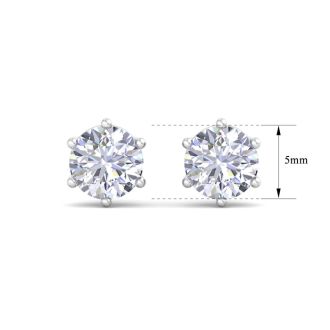 1 Carat Lab Grown Diamond Earrings In 14 Karat White Gold, 6-Prong Setting