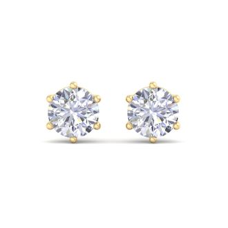 1 Carat Lab Grown Diamond Earrings In 14 Karat Yellow Gold, 6-Prong Setting