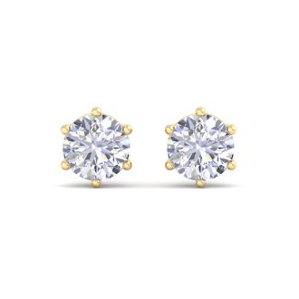 1 Carat Lab Grown Diamond Earrings In 14 Karat Yellow Gold, 6-Prong Setting