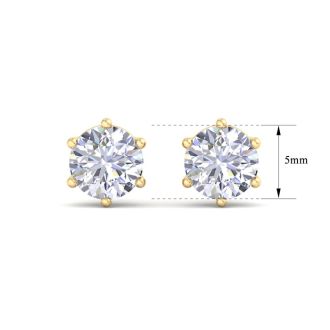 1 Carat Lab Grown Diamond Earrings In 14 Karat Yellow Gold, 6-Prong Setting