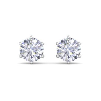 1 1/2 Carat Lab Grown Diamond Earrings In 14 Karat White Gold, 6-Prong Setting