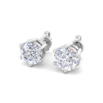 1 1/2 Carat Lab Grown Diamond Earrings In 14 Karat White Gold, 6-Prong Setting