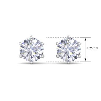 1 1/2 Carat Lab Grown Diamond Earrings In 14 Karat White Gold, 6-Prong Setting