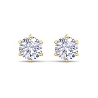 1 1/2 Carat Lab Grown Diamond Earrings In 14 Karat Yellow Gold, 6-Prong Setting