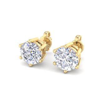 1 1/2 Carat Lab Grown Diamond Earrings In 14 Karat Yellow Gold, 6-Prong Setting