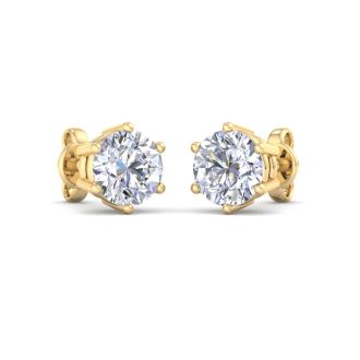 1 1/2 Carat Lab Grown Diamond Earrings In 14 Karat Yellow Gold, 6-Prong Setting