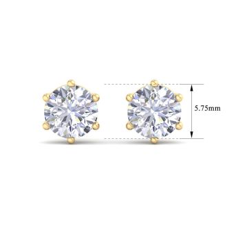 1 1/2 Carat Lab Grown Diamond Earrings In 14 Karat Yellow Gold, 6-Prong Setting