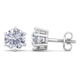 2 Carat Lab Grown Diamond Earrings In 14 Karat White Gold, 6-Prong Setting