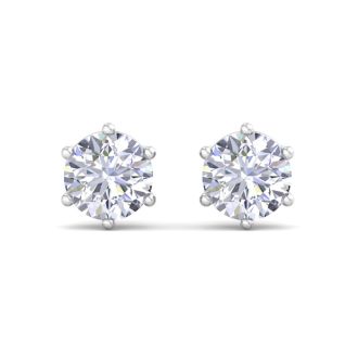 2 Carat Lab Grown Diamond Earrings In 14 Karat White Gold, 6-Prong Setting