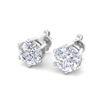 2 Carat Lab Grown Diamond Earrings In 14 Karat White Gold, 6-Prong Setting