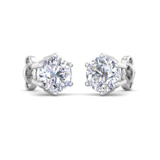 2 Carat Lab Grown Diamond Earrings In 14 Karat White Gold, 6-Prong Setting