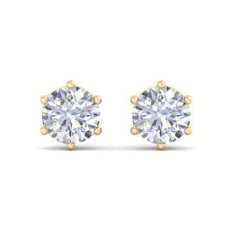 2 Carat Lab Grown Diamond Earrings In 14 Karat Yellow Gold, 6-Prong Setting