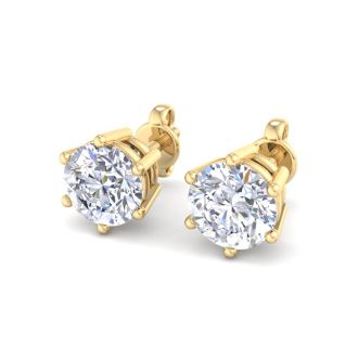 2 Carat Lab Grown Diamond Earrings In 14 Karat Yellow Gold, 6-Prong Setting