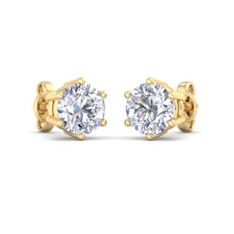 2 Carat Lab Grown Diamond Earrings In 14 Karat Yellow Gold, 6-Prong Setting