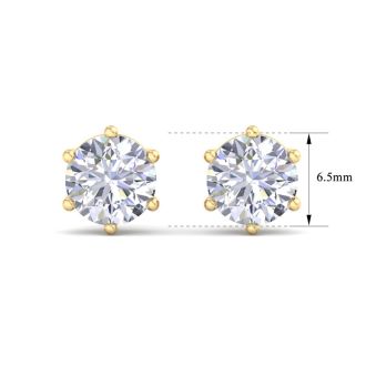 2 Carat Lab Grown Diamond Earrings In 14 Karat Yellow Gold, 6-Prong Setting