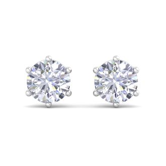 3 Carat Lab Grown Diamond Earrings In 14 Karat White Gold, 6-Prong Setting