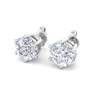 3 Carat Lab Grown Diamond Earrings In 14 Karat White Gold, 6-Prong Setting