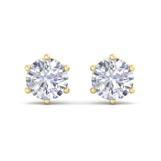 3 Carat Lab Grown Diamond Earrings In 14 Karat Yellow Gold, 6-Prong Setting