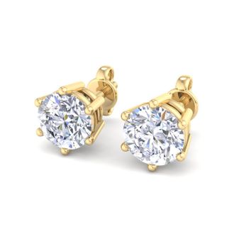 3 Carat Lab Grown Diamond Earrings In 14 Karat Yellow Gold, 6-Prong Setting