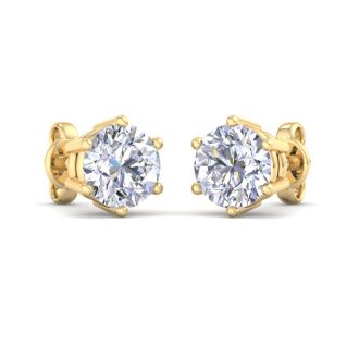 3 Carat Lab Grown Diamond Earrings In 14 Karat Yellow Gold, 6-Prong Setting