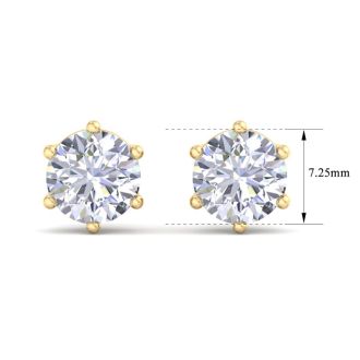 3 Carat Lab Grown Diamond Earrings In 14 Karat Yellow Gold, 6-Prong Setting