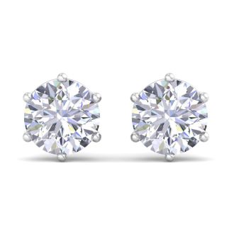 4 Carat Lab Grown Diamond Earrings In 14 Karat White Gold, 6-Prong Setting