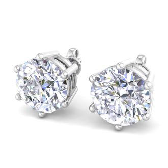 4 Carat Lab Grown Diamond Earrings In 14 Karat White Gold, 6-Prong Setting