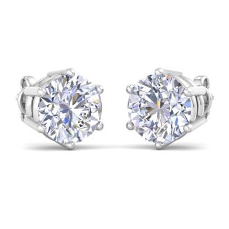 4 Carat Lab Grown Diamond Earrings In 14 Karat White Gold, 6-Prong Setting