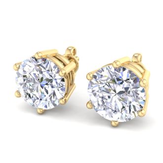 4 Carat Lab Grown Diamond Earrings In 14 Karat Yellow Gold, 6-Prong Setting